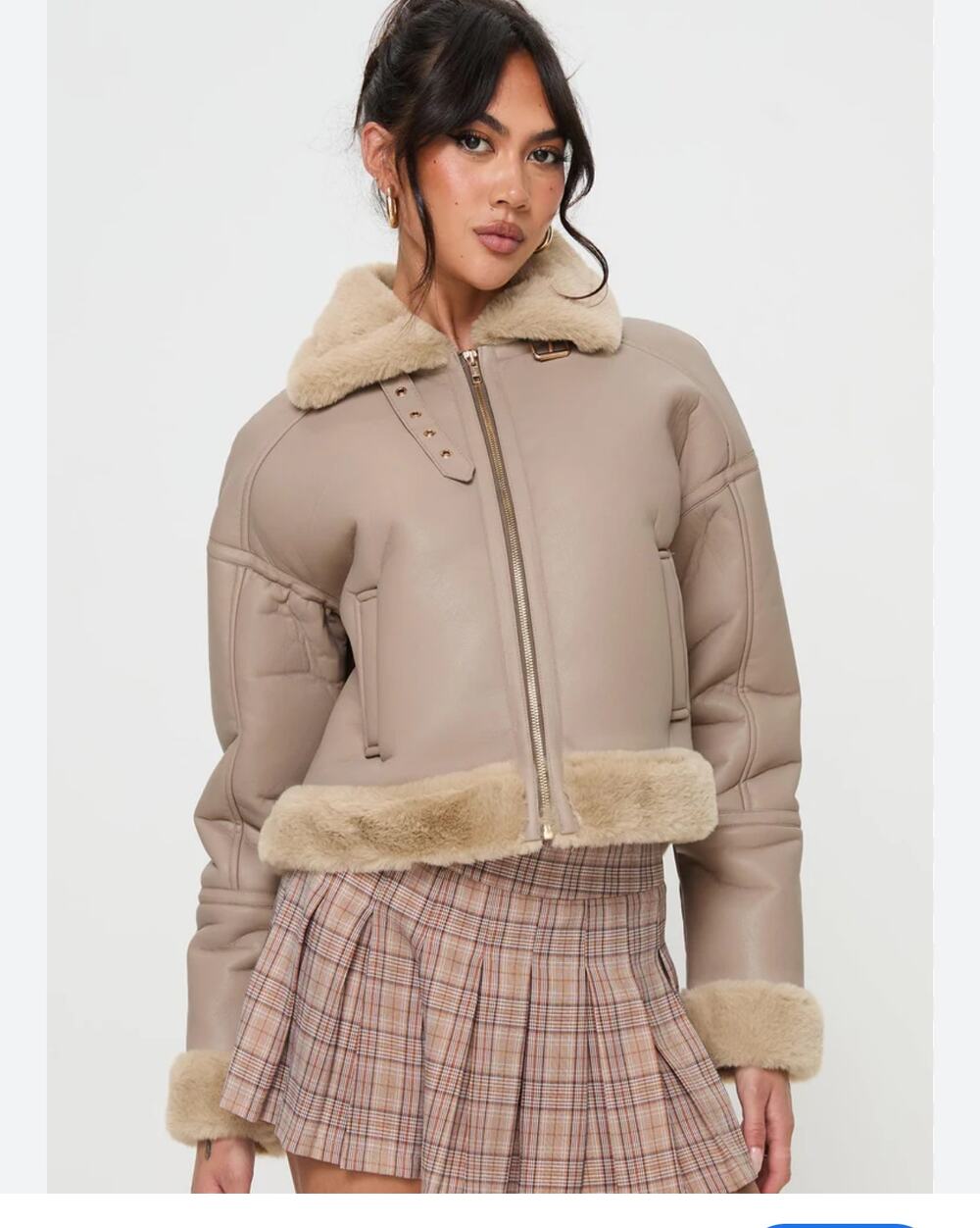 Princess Polly Henessy Faux Leather Shearling Bomber Jacket Beige